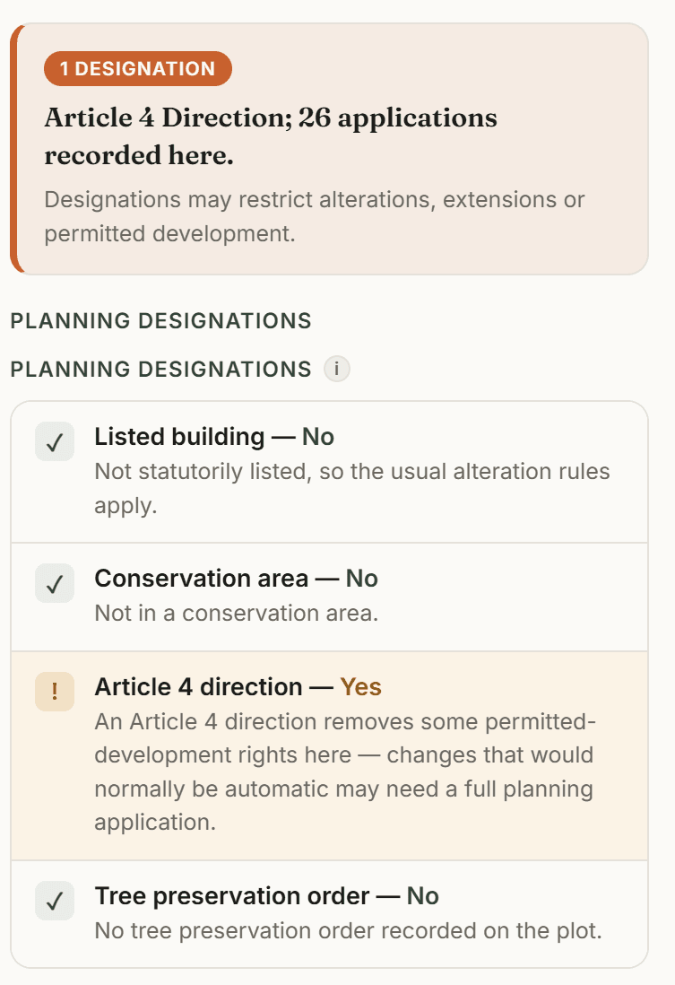 Planning & history, inside a Housometer report