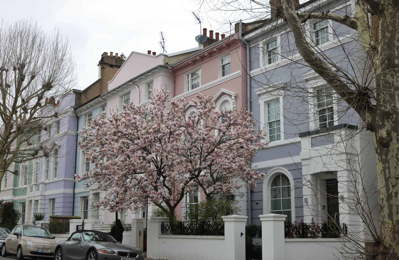 A pastel-painted Georgian terrace on Regents Park Road, Primrose Hill, London